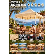 Munico 3x3 Katlanır Tente Çardak Su Geçirmez 420D Kumaş Rüzgara Dayanıklı Metal Iskelet Kolay Kurulum