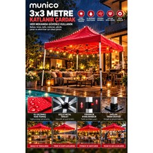 Munico 3x3 Metre Açılır Kapanır Çardak Kırmızı Güneş ve Yağmur Koruyucu Bahçe Kamp Piknik Tentesi