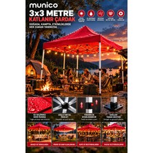 Munico 3x3 Metre Profesyonel Katlanır Çardak Kırmızı Bahçe Teras Pazar Kermes Festival Etkinlik Tentesi