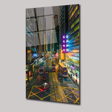 Steelartdec Tokyo Cadde Manzarası Cam Tablo – Neon Işıklı Japon Sokağı Duvar Dekoru