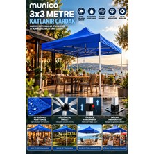 Munico 3x3 Metre Profesyonel Katlanır Çardak Mavi Bahçe Teras Pazar Kermes Festival Etkinlik Tentesi