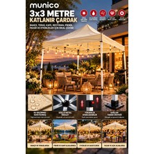Munico 3x3 Metre Katlanabilir Gölgelik Çardak Sağlam Metal Iskelet Su Geçirmez 420D Kumaş Bej