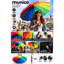 Munico Çok Renkli Baston Şemsiye 86 cm Uzunluk 102 cm Geniş Açılım Su Itici Kumaş Sağlam Metal
