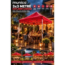 Munico 3x3 Katlanır Tente Çardak Su Geçirmez 420D Kumaş Rüzgara Dayanıklı Metal Iskelet Kolay Kurulum