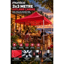 Munico 3x3 Katlanabilir Bahçe Çardağı 420D Su Geçirmez Kumaş Ayarlanabilir Yükseklik Metal Gövdeli Kırmızı