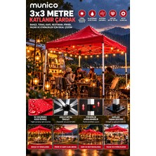 Munico 9 M² Katlanır Çardak 3x3 Metre Kırmızı Pazar Standı Kafe Restoran Bahçe ve Organizasyon Tentesi
