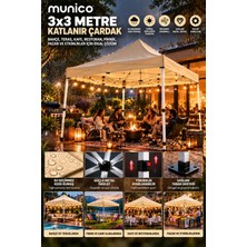 Munico 9 M² Katlanır Çardak 3x3 Metre Bej Pazar Standı Kafe Restoran Bahçe ve Organizasyon Tentesi