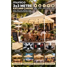 Munico 3x3 Metre Profesyonel Katlanır Çardak Bej Bahçe Teras Pazar Kermes Festival Etkinlik Tentesi