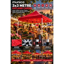 Munico 3x3 Metre Katlanabilir Gölgelik Çardak Sağlam Metal Iskelet Su Geçirmez 420D Kumaş Kırmızı