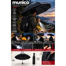 Munico Gece Kullanımlı LED Fenerli Şemsiye Tek Tuş Otomatik Açılır Kapanır 100 cm Siyah Katlanabilir Model