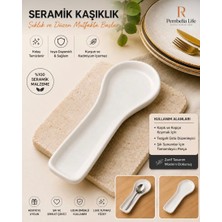 Pembelia Life Beyaz Seramik Tezgah Üstü Kirli Kaşık Altlığı Kirli Kaşıklık Kepçe Altlığı