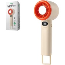 Feny FN-F40 Krem-Turuncu Kademeli Ultra Sessiz LED Göstergeli Şarjlı 1800MAH Turbo Mini El Fanı