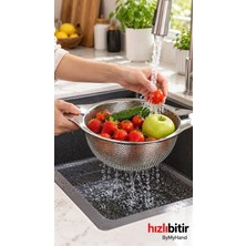 Bymyhand Paslanmaz Çelik Şık Kulplu Çok Amaçlı Makarna Un Meyve Sebze Süzgeç 24 cm