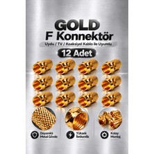 Pemberton 12 Adet Gold F Tipi Uydu Konnektörü / Rg6 Koaksiyel Anten Kablo Ucu Giriş Jakı / Çanak Tv Bağlantı Aparatı - Gold Kaplama