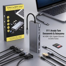 Ergonomik 11 Fonksiyonlu Type-C HDMI USB Çoklayıcı Adaptör