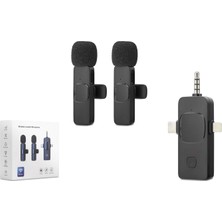 Çift Mikrofon Seti Type-C Lightning 3.5 mm Siyah (Kablosuz Model)