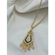 Siyah Beyaz Gold Çelik Kolye