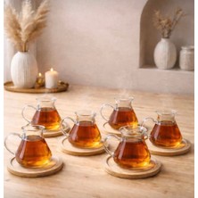 Pembelia Life 6’lı Bambu Tabaklı Çay Bardağı Takımı Bambu Çay Tabaklı Çay Bardak Fincan Seti