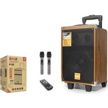 Baab Bq8 Çift Karaoke Mikrofonlu Bluetooth Hoparlör Fm Radyo 40W 8 Inç Kumandalı Ahşap