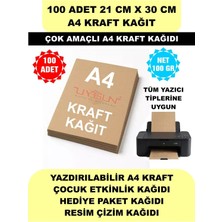 Uygun Kutu ve Ambalaj 100 Adet A4 Kraft Kağıt 21X30 100 Gr. Yazıcı Uyumlu, Vintage Resim Kağıdı, Çocuk Etkinlik Kağıdı