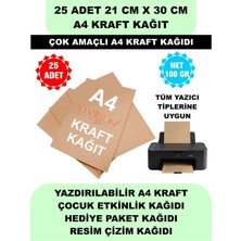Uygun Kutu ve Ambalaj 25 Adet A4 Kraft Kağıt 21X30 100 Gr. Yazıcı Uyumlu, Vintage Resim Kağıdı, Çocuk Etkinlik Kağıdı