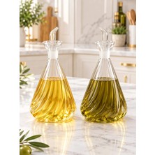 Borsilikat Cam Optik Çizgili Cam Yağdanlık – 2’li Set  Lumia 1000 ml ( Stantsız)