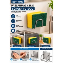 Deyhome Paslanmaz Çelik Yapışkanlı Bulaşık Süngeri Tutucu Evye Düzenleyici Lavabo Içi Süngerlik Askılık
