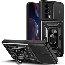 ENNAR Xiaomi Poco F5 Tank Kılıf Manyetik Standlı Sürgülü Kamera Korumalı Yüzüklü Kapak