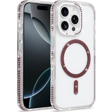 Ennar Apple iPhone 16 Pro Taşlı Magsafe Özellikli Şeffaf Silikon Kılıf