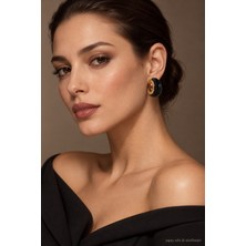 Solare Accessories Siyah Gold Vintage Tasarım Kalın Halka Küpe