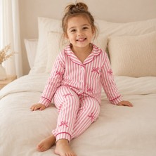 Dolaş Kids Pembe Çizgili Fiyonk Desenli Uzun Kollu Kız Bebek Pijama Takımı