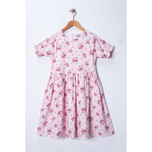 Kidyra Kız Çocuk Pembe Güllü Karpuz Kollu Elbise