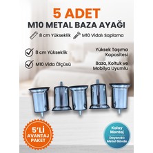 Belirtilmemiş 5 Adet Krom Metal Baza Ayağı 8 cm M10 Vidalı - Koltuk Kanepe ve Mobilya Ayağı