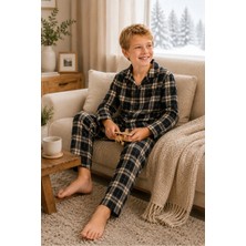 Free Beka Ekose Desenli Uzun Kollu Gömlek Yaka Düğmeli Erkek Çocuk Pijama Takımı
