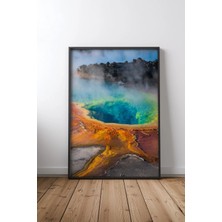 Grand Prismatic Ilkbahar Yellowstone Çerçeveli Tablo Poster Salon Duvar Dekoru Hediye