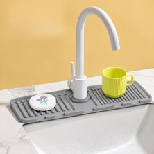 Sanal Trend Mat Gri Renk 30 cm Mutfak Banyo Lavabo Kenarı Silikon Matı Silikon Musluk Su Sıçrama Önleyici 1 Adet