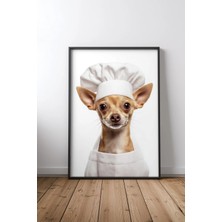 Chihuahua Köpek Dressed As Şef Çerçeveli Tablo Poster Mutfak Duvar Dekoru Hediye