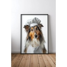 Collie Köpek Dressed As Şef Çerçeveli Tablo Poster Mutfak Duvar Dekoru Hediye