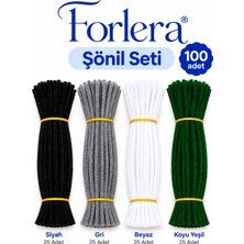 Forlera 100 Adet Şönil Seti 30 cm – Siyah, Gri, Beyaz ve Koyu Yeşil Renkli Şönil