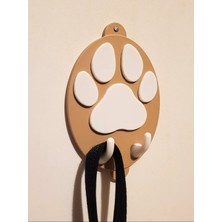 Bezos 3D Baskı Pati Şeklinde Köpek Tasma Askısı Duvara Monte Tasma ve Aksesuar Askılığı Bej Beyaz