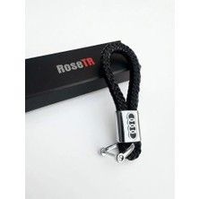 Rosetr Audi ile Uyumlu Siyah Deri Örgülü Anahtarlık Aksesuar A3 A4 A5 A6 Sline