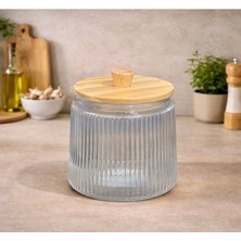 Pembelia Life 1 Adet Bambu Vakum Kapaklı Cam Çay Şeker Kahve Saklama Kavanozu 800 ml Kavanoz