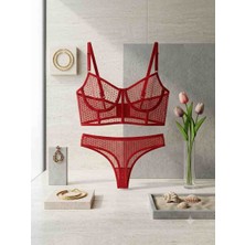 Bralet Takımı Yıldızlı Tül ve Dantel Detaylı
