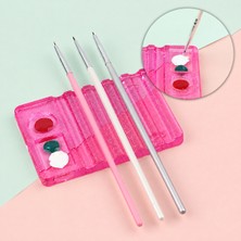 Aba Nails Mini Manikür Protez Tırnak Fırça Standı ve Renk Paleti Pembe
