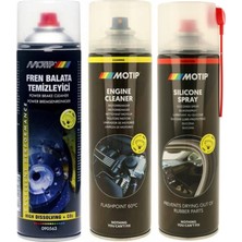 Motip 3'lü Set Silikon Sprey 500ML+ Motor Temizleyici 500 Ml+ Fren Balata Temizleyici 500 ml