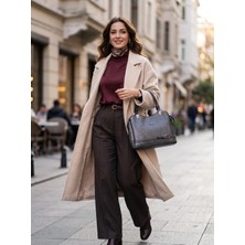 Label Kemer Detaylı Özel Tasarım Kadın El Çantası (Siyah / Krem)