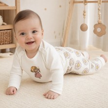 Nayinom Ekru Papatya Desenli Kız Bebek 2’li Body ve Pantolon Takımı