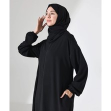 Berel Moda Şallı Namaz Feracesi Siyah Luabe Kese Hediyeli Cepli Manşeti Lastikli