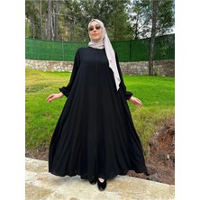 Berel Moda Tesettür Elbise Ferace Siyah Mevlana Kesim Cepli Manşeti Lastikli Krep