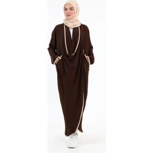 Berel Moda Tesettür Tunik Acı Kahve Fenomen Çapraz Kesim Salaş Biyeli Çift Cepli Uzun